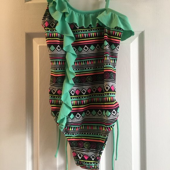 JUSTICE Girls AZTEC Print one piece Swimsuit Sz 12 - Picture 2 of 5